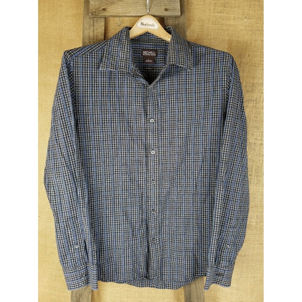 Michael Kors men‎ L button down plaid shirt Tailored fit cotton academia career